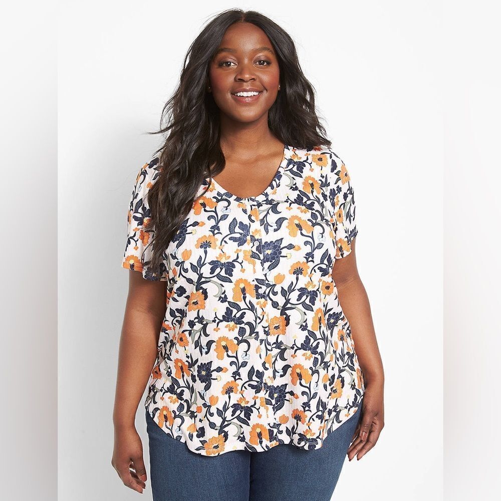 Lane Bryant Classic V-Neck Button Tee